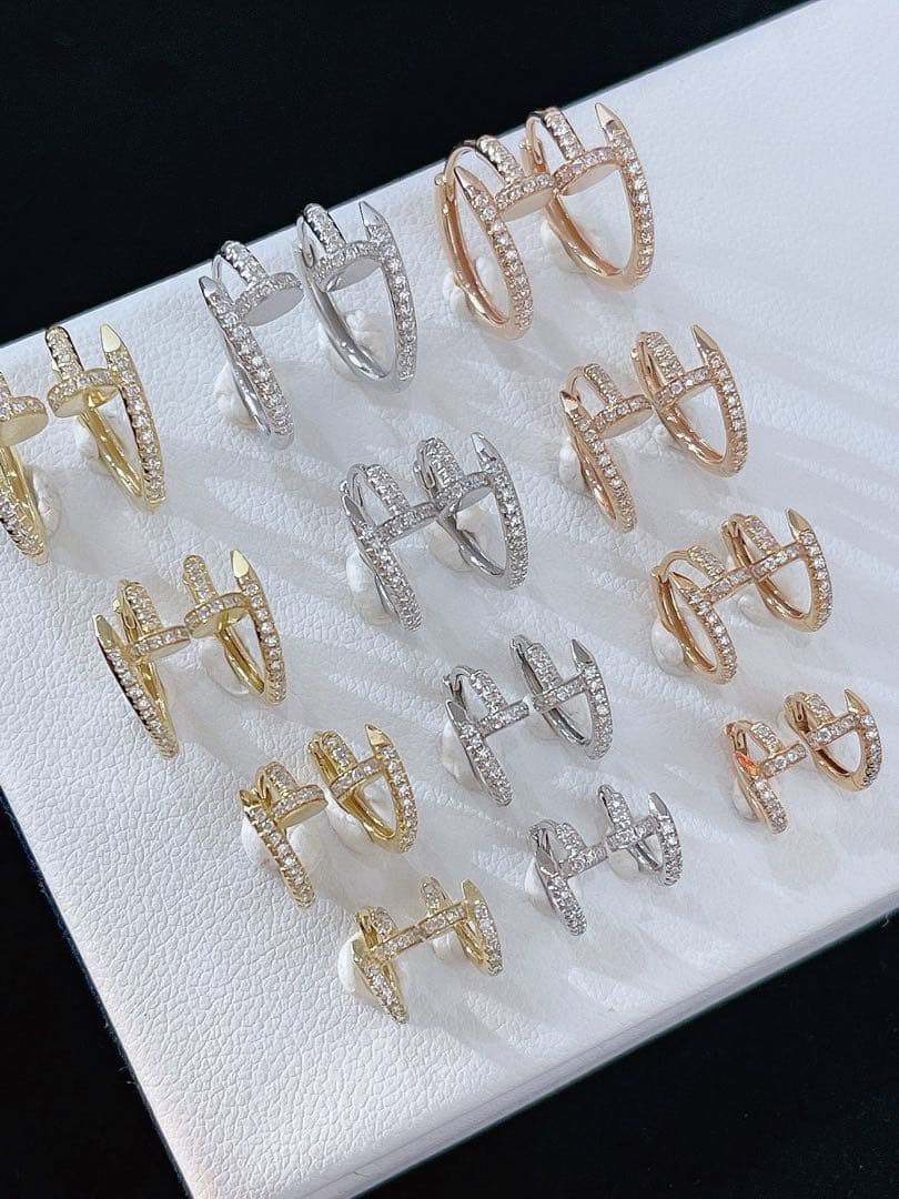 K18YG PG WG 天然ダイヤモンド　釘モチーフ　フープピアス　18金