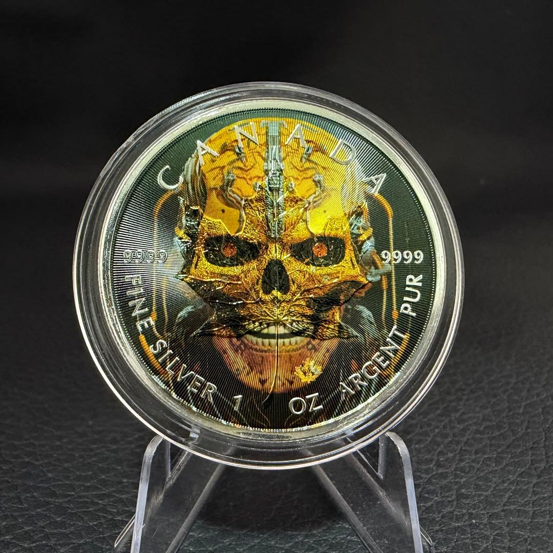 【世界100枚限定】 カナダ メイプルリーフ 銀貨 カラー マシーンスケルトン