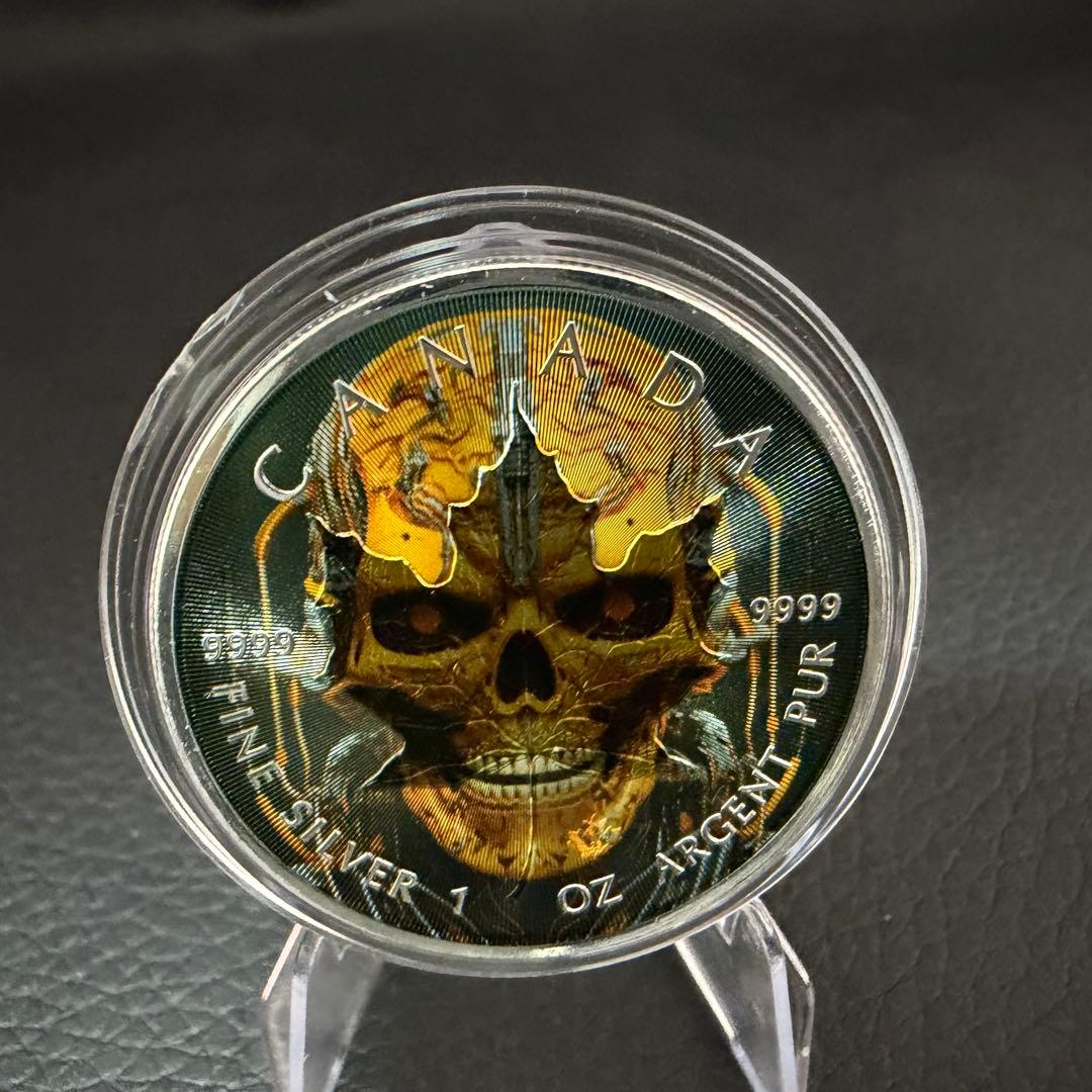 【世界100枚限定】 カナダ メイプルリーフ 銀貨 カラー マシーンスケルトン