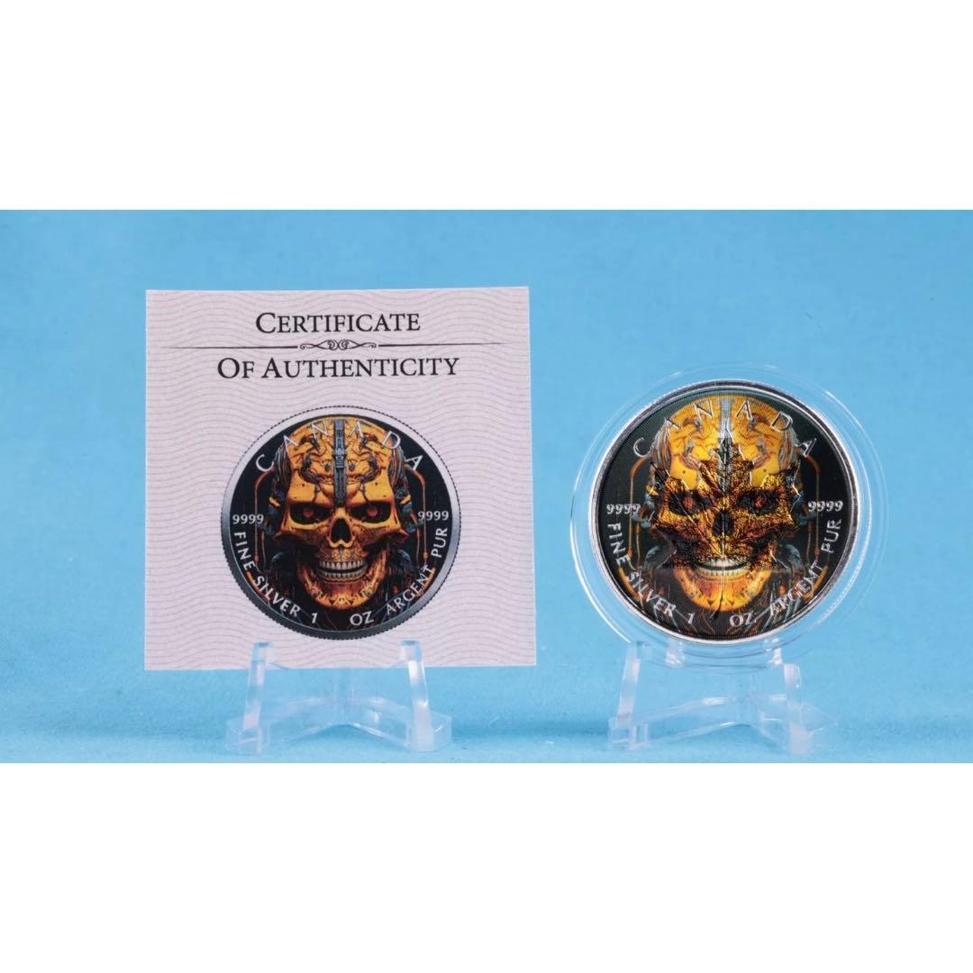 【世界100枚限定】 カナダ メイプルリーフ 銀貨 カラー マシーンスケルトン