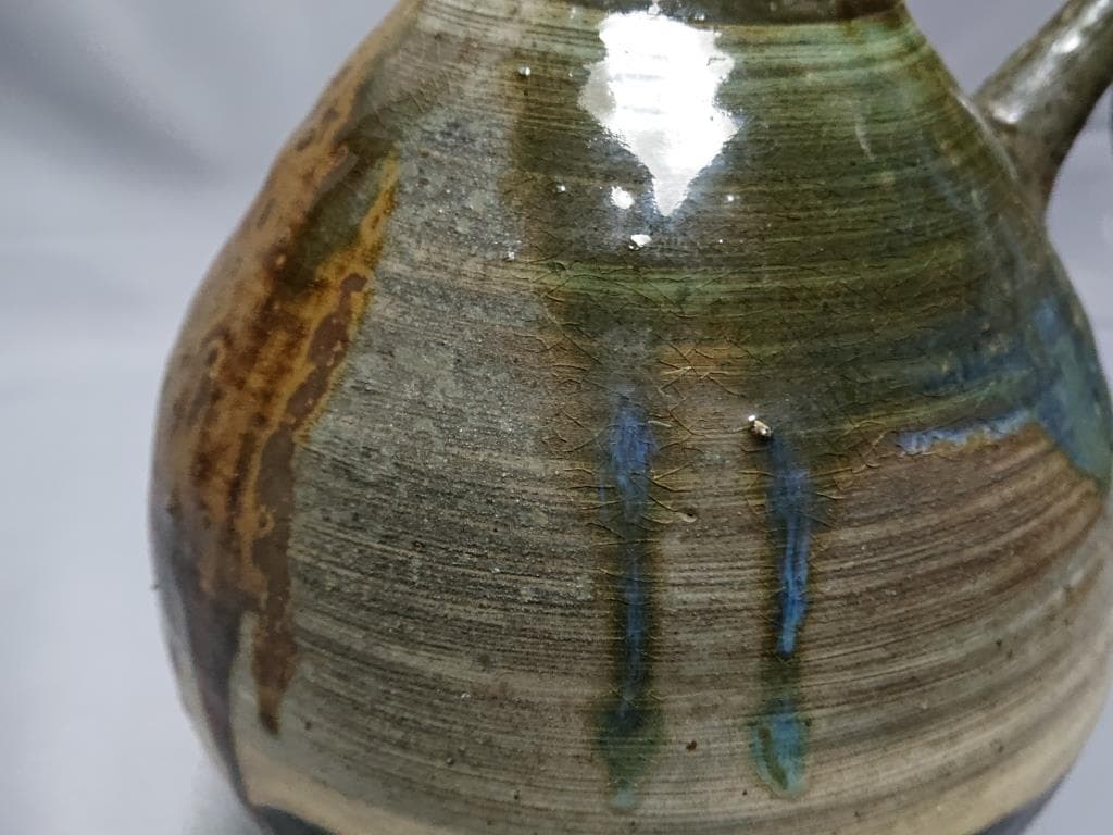 旧家蔵出し　江戸期　唐津　緑釉刷毛目　注徳利