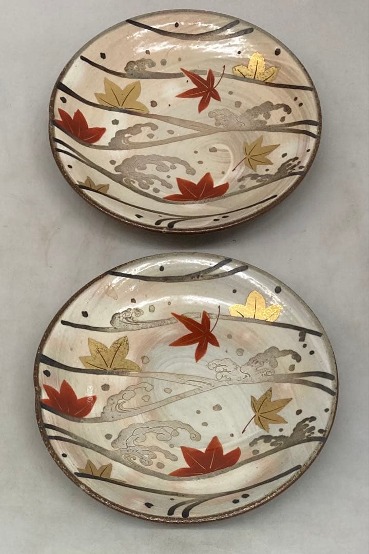 B409b 「乾山写 紅葉に流れ銘々皿」5枚　京焼　金彩銀彩　作者不詳　和菓子