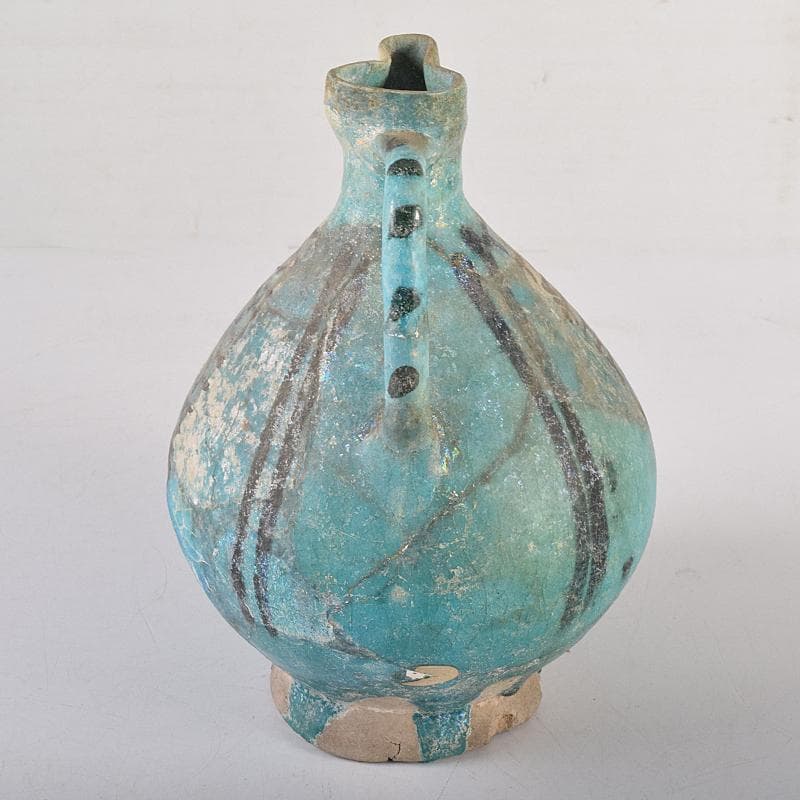 ペルシャ陶器　青釉銀化　水注　執壷　V　R8525