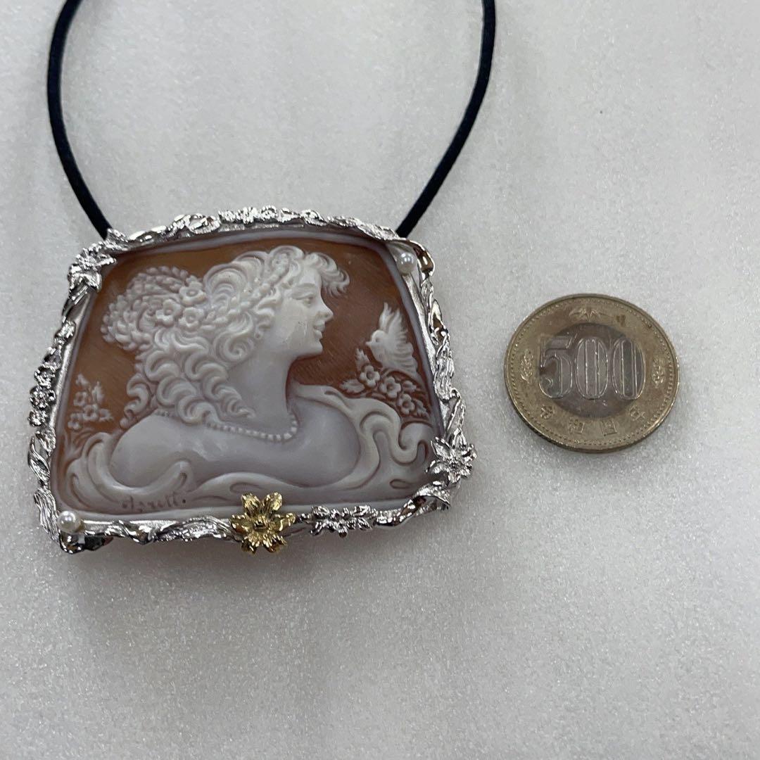 Ｋ１８　ＳＶ９２５　シェルカメオ　アコヤパール付き　ブローチ ペンダント