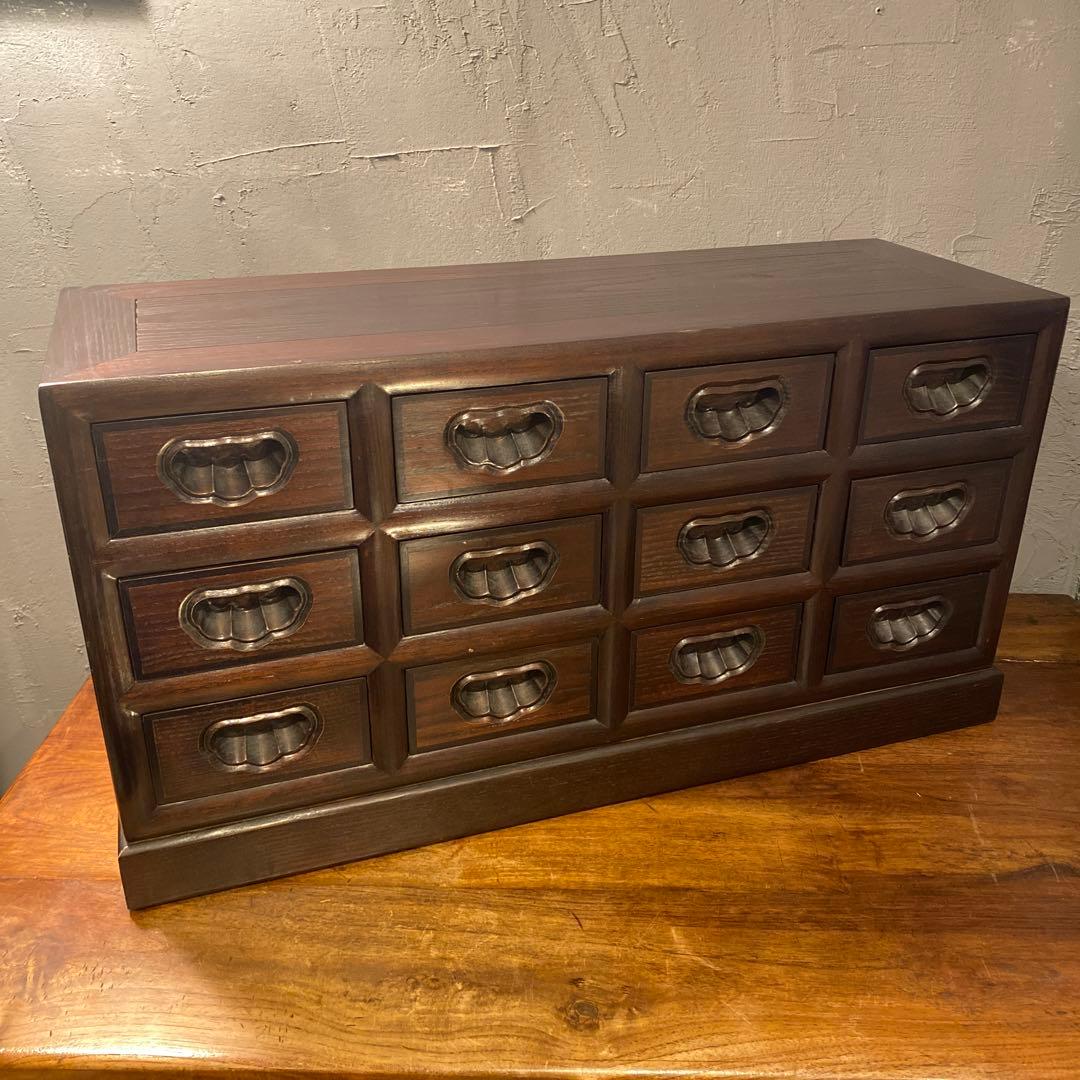 高級薬箪笥 小引き出し12杯 花梨 インテリア 収納 和家具