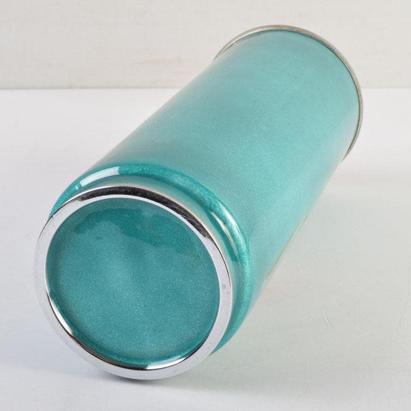 七宝焼　青釉　菖蒲文　筒瓶　花瓶　V　9134