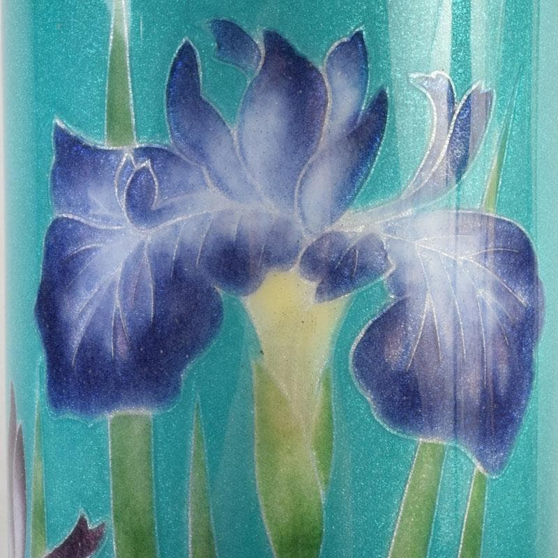 七宝焼　青釉　菖蒲文　筒瓶　花瓶　V　9134