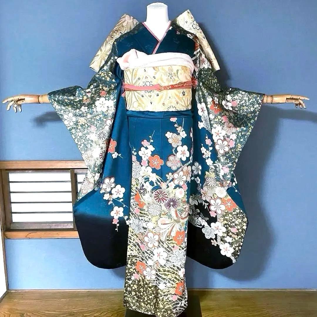 振袖フルセット　手描き友禅　紋意匠　成人式振袖　振袖　裄丈68