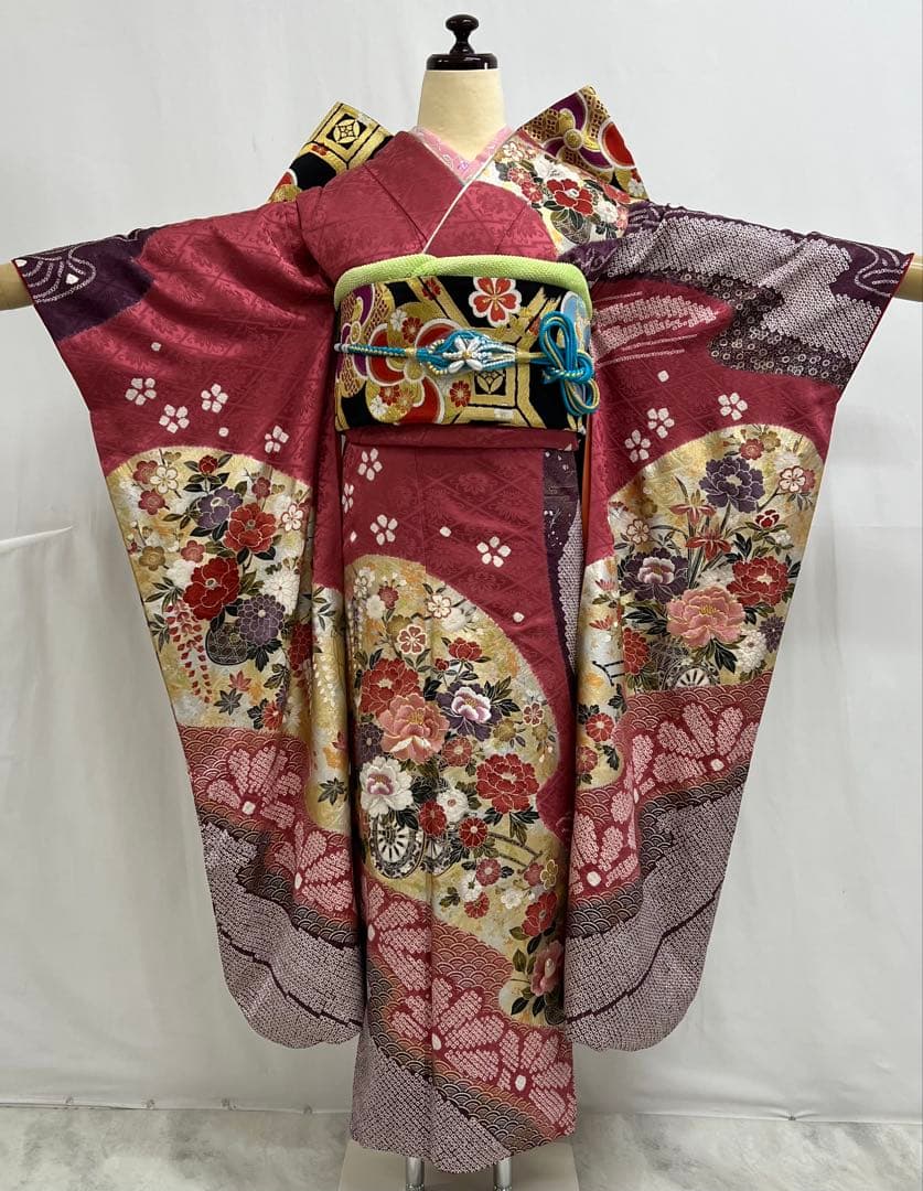 振り袖　フルセット　別誂長襦袢付　成人式　絞り入り　金彩加工　刺繍入り　630