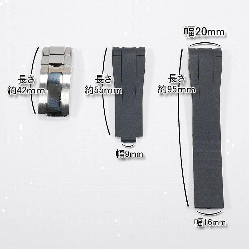 【4点セット】ロレックス用 互換ラバーベルト バックル付き 20mm