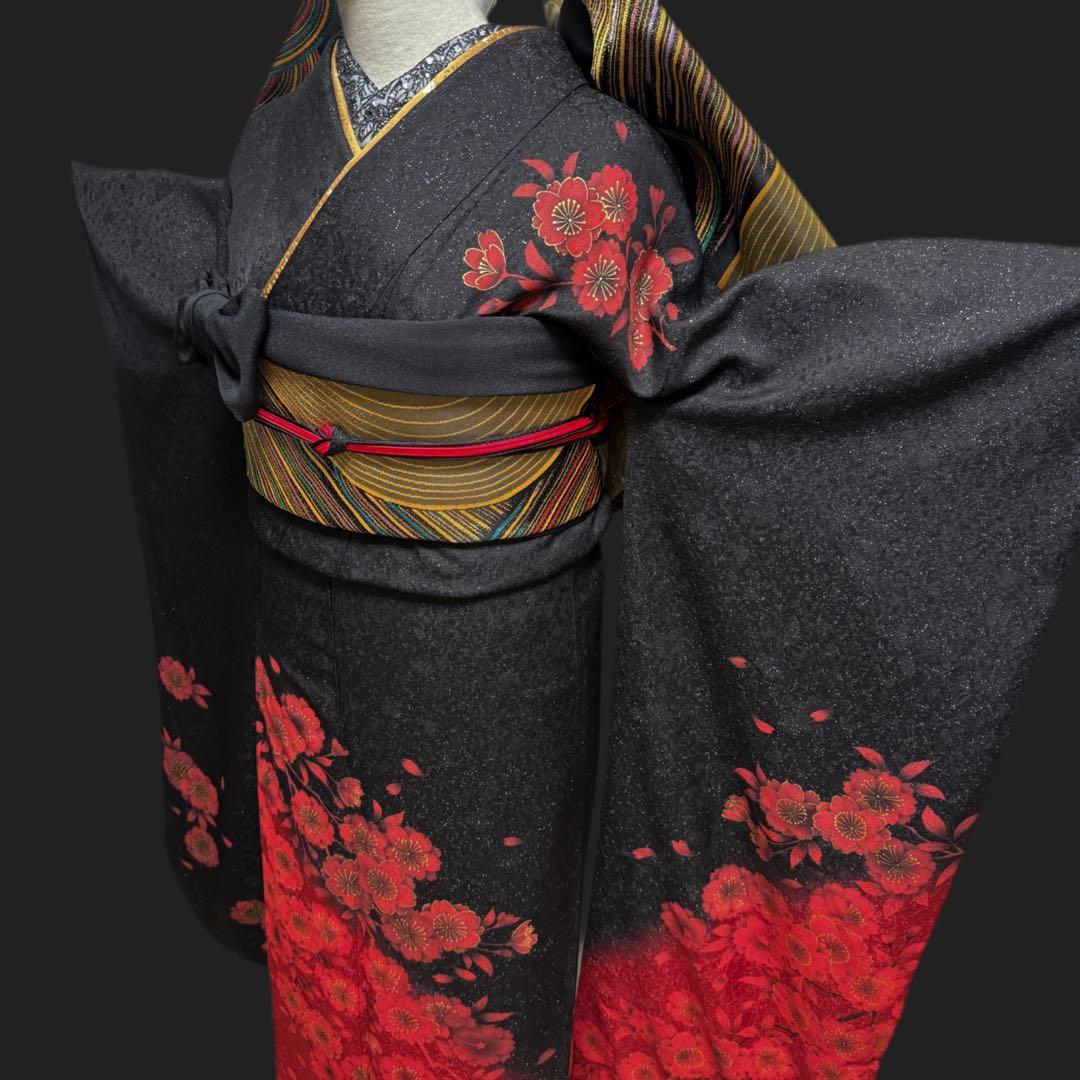 豪華　振袖６点フルセット　鈴乃屋　銀通し　ブラック　151〜161cm