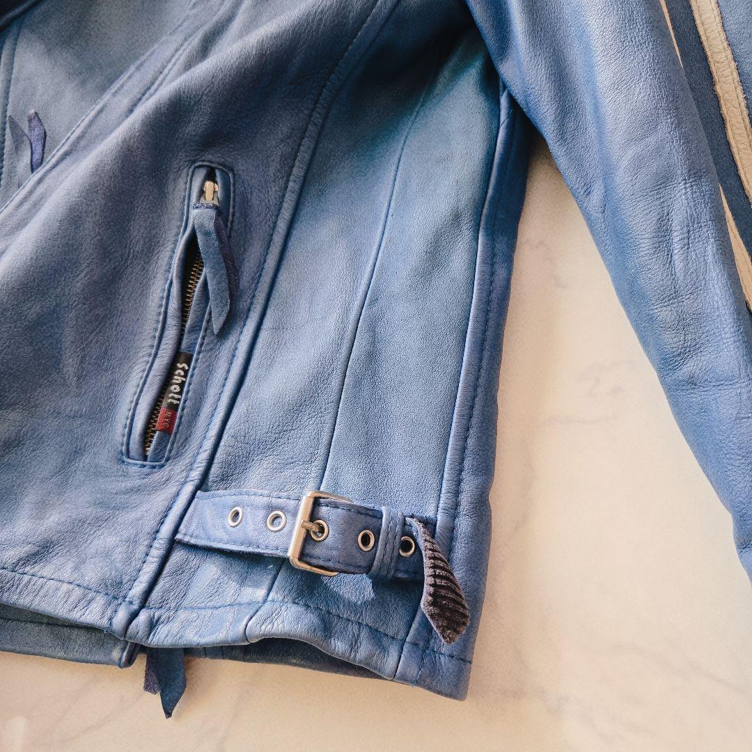 Schott クラシックレーサー レザージャケット M 青 シングルライダース