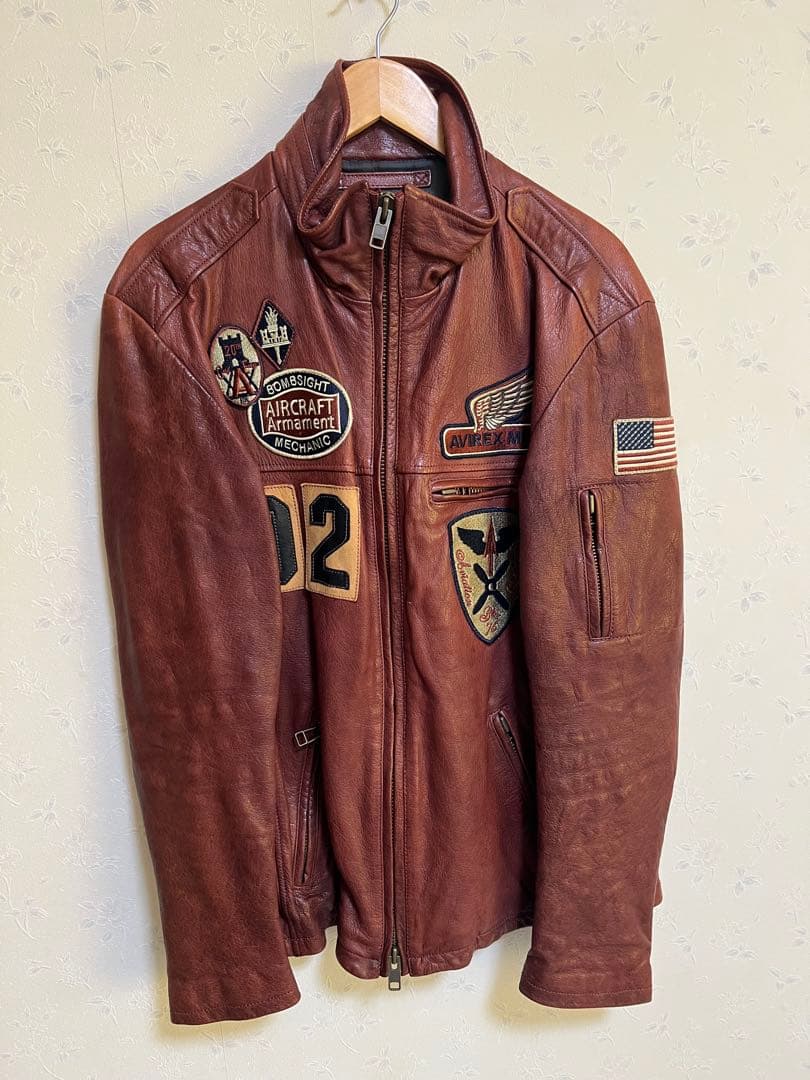 K*n様 AVIREX ブラウンレザーライダースジャケット 2XL