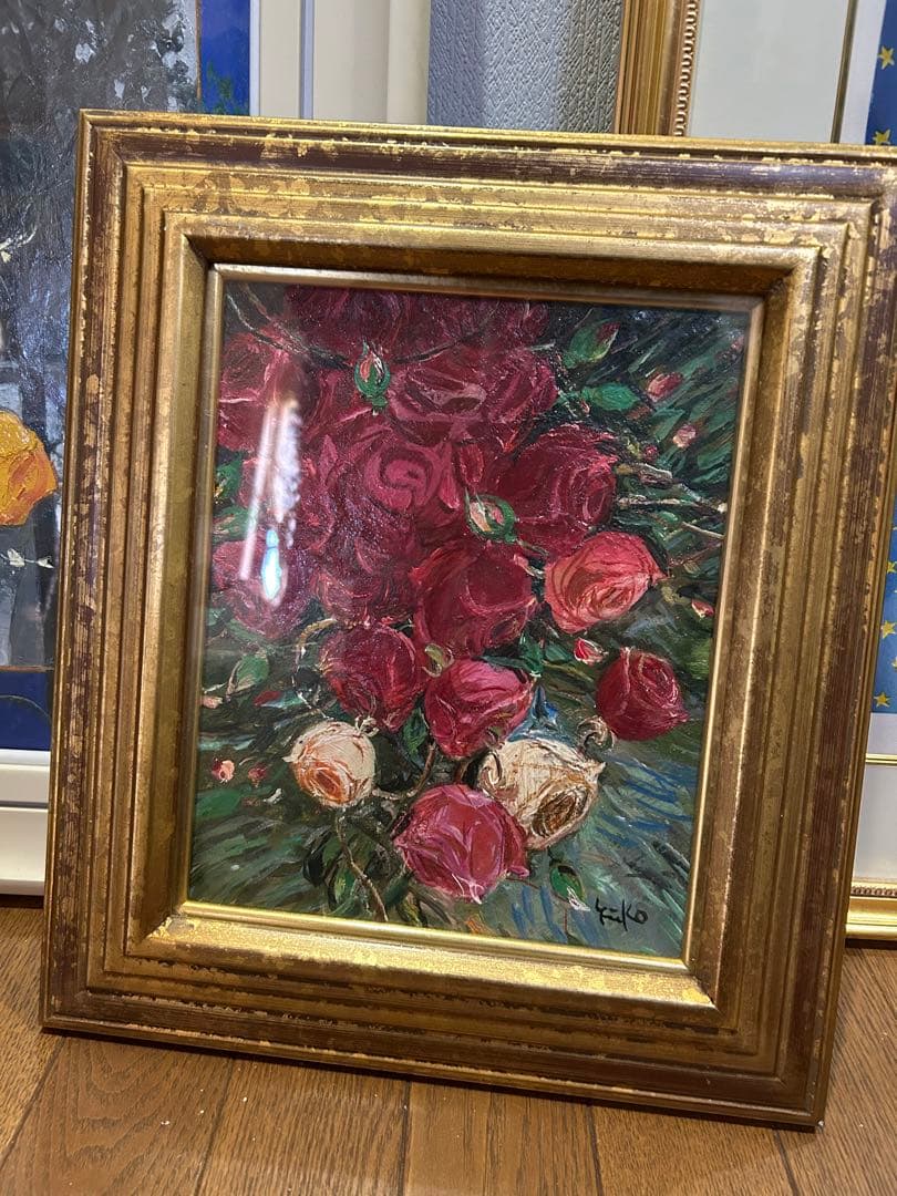中島裕子　作品　油絵　薔薇　フラワー　アンティーク調