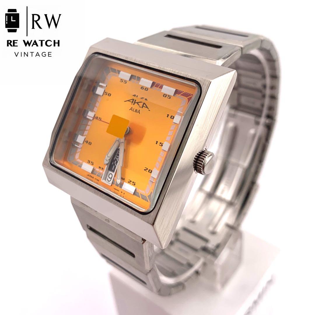 7-5303 ALBA V733-5A40 オレンジ スクエア 腕時計