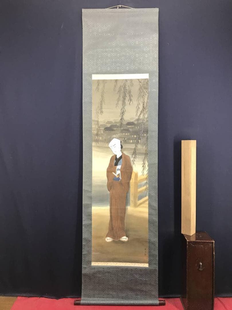 【真作】秀雪/歌舞伎役者絵/浮世絵/人物図/美人画/掛軸/名家伝来/AD-968