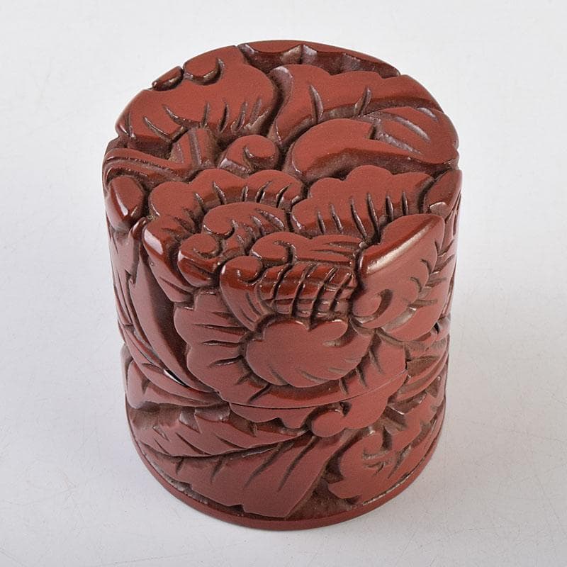 茶道具　秀円作　鎌倉彫　牡丹文　乾口中次　棗　時代箱　V　R9438