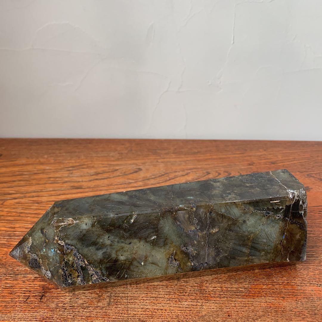 天然石　ラブラドライト　ガーデンクォーツ　モスグリーン　六角柱　結晶　特大