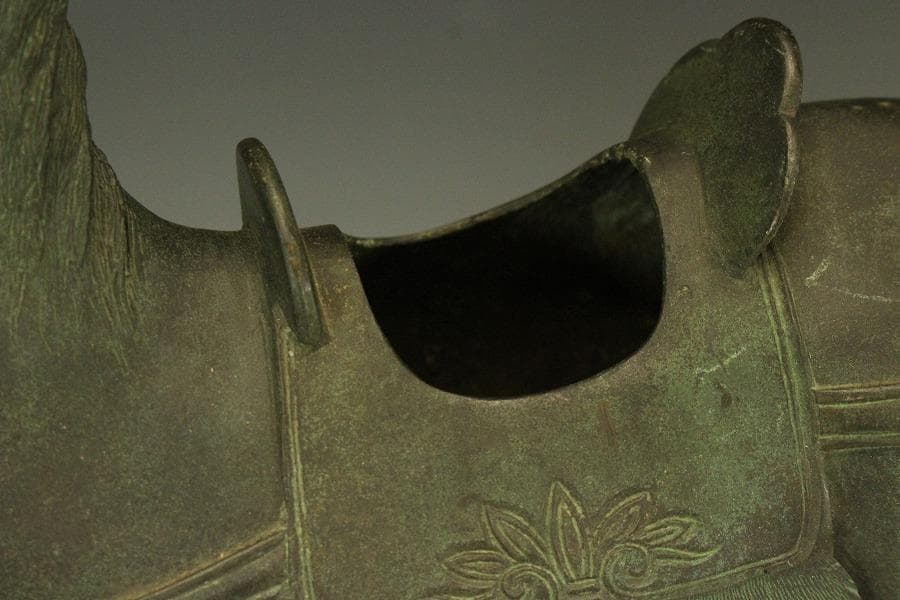 銅 馬上武人 置物 台座付 高42.5cm(LC414)