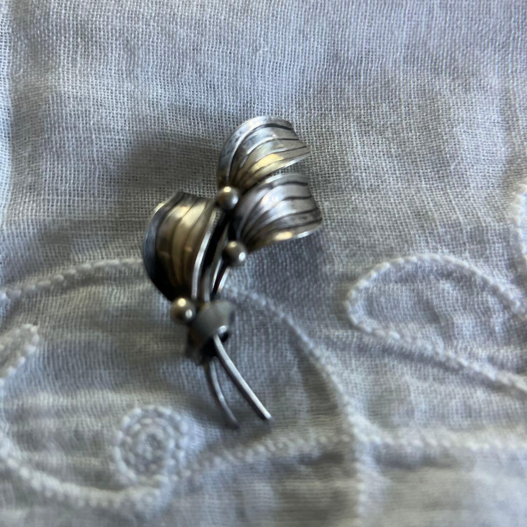 フランスアンティーク　ヤドリギ　ブローチ　シルバー刻印