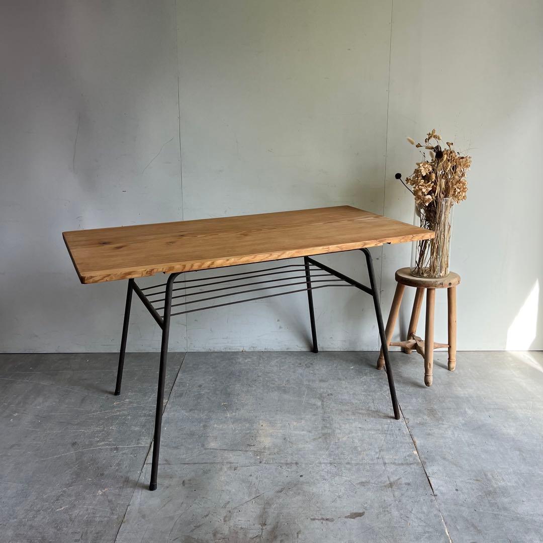 アンティーク アイアン テーブル 古材 一枚板 鉄脚 z542