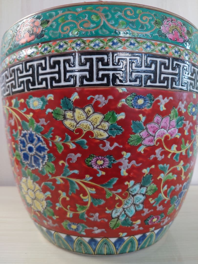 十錦手色絵　火鉢　時代物