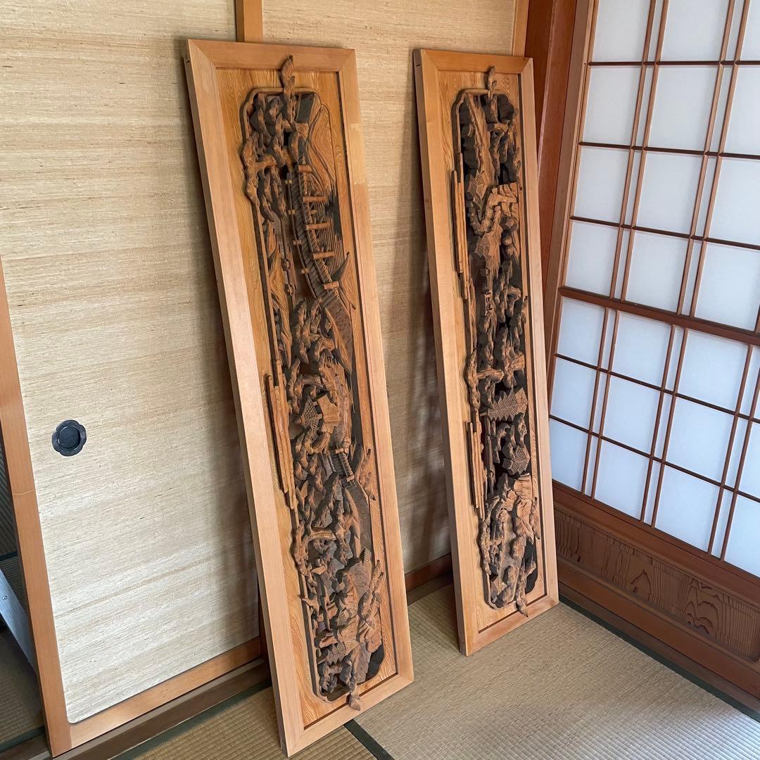 欄間 箱根寄木細工 木製彫刻 アンティーク 2枚他