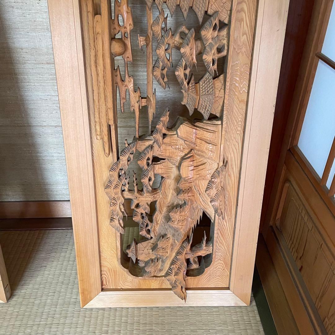 欄間 箱根寄木細工 木製彫刻 アンティーク 2枚他