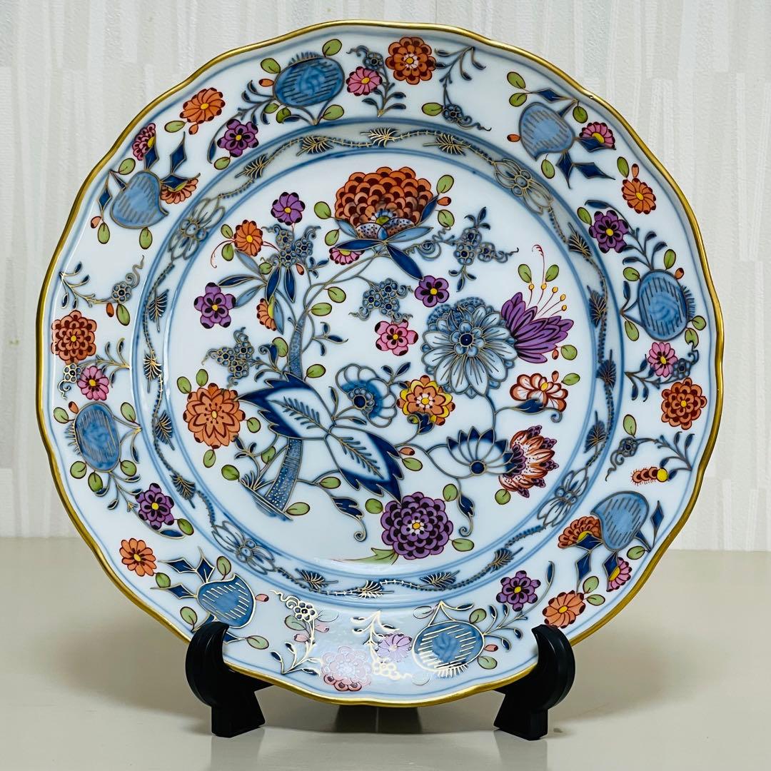 Meissen マイセン カラーオニオン 金彩 プレート ボタン剣 約24cm