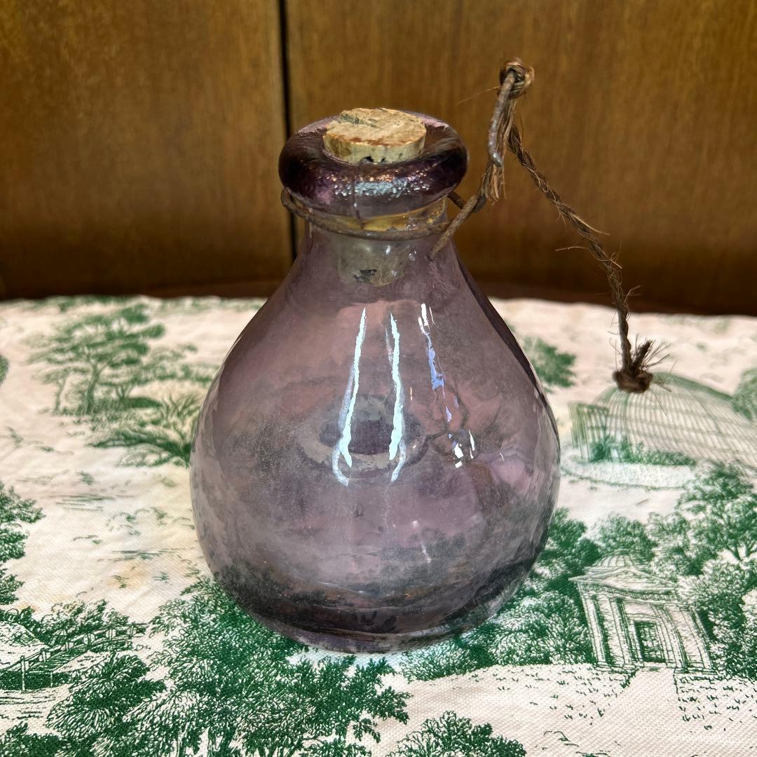 稀少ワンダーデコールイギリスアンティーク古いガラス虫取り瓶FlyTrapパープル