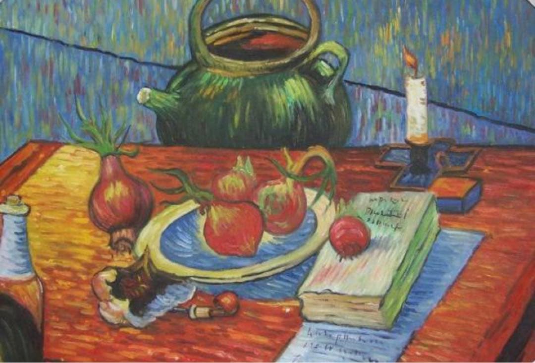 肉筆☆油絵☆F20『玉ねぎのある静物』ゴッホ/模写