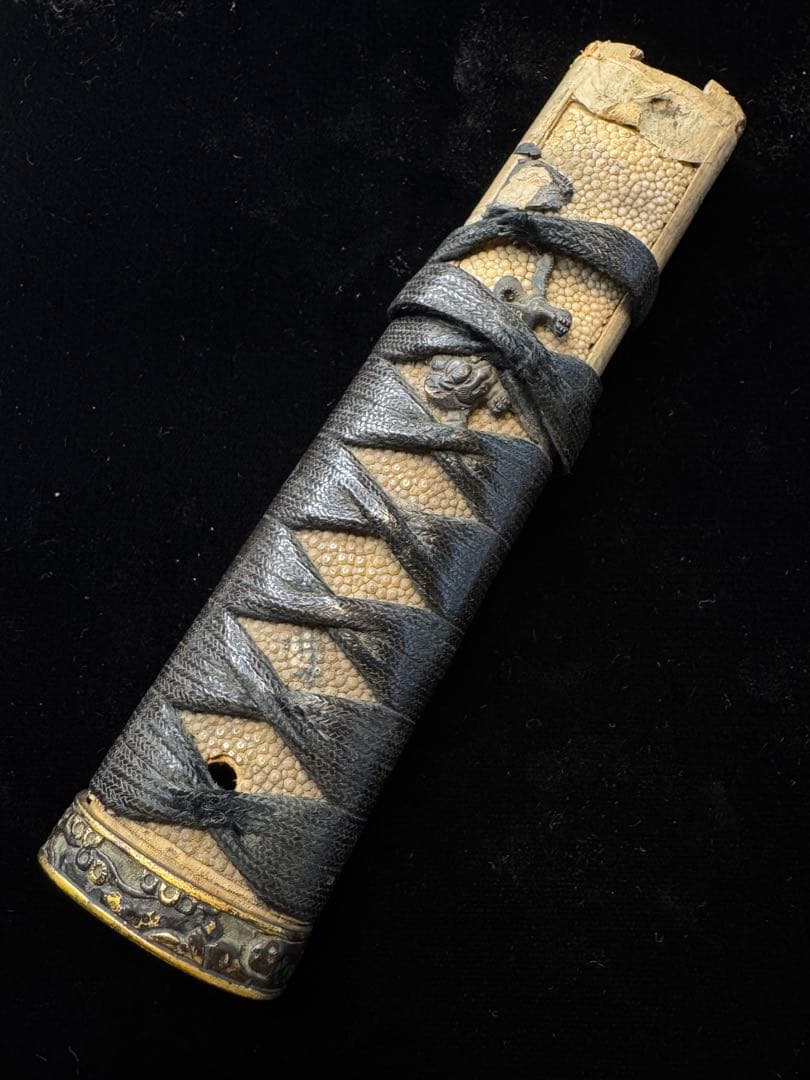 柄前 虎図 鯉に松 目貫 縁頭 柄巻 日本刀 刀装具 古美術 江戸時代 時代物