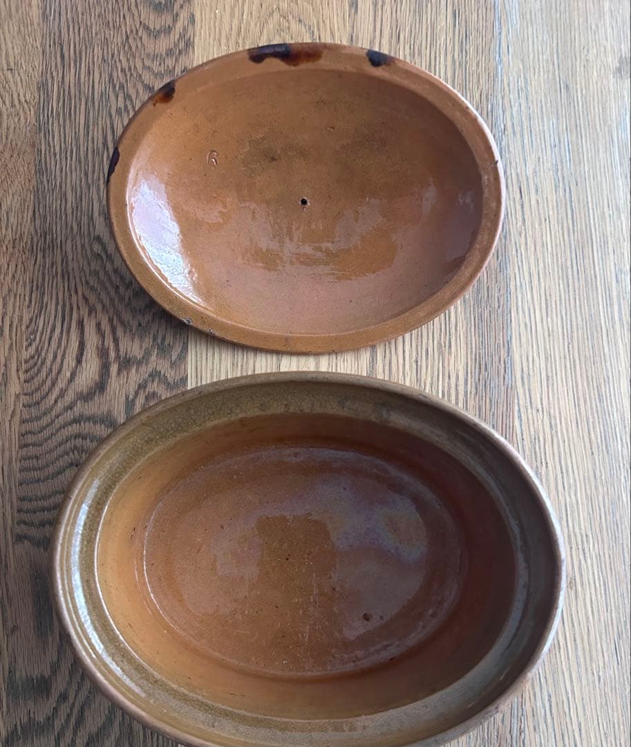 美品　ブラウン陶器オーバル型容器　テリーヌ容器