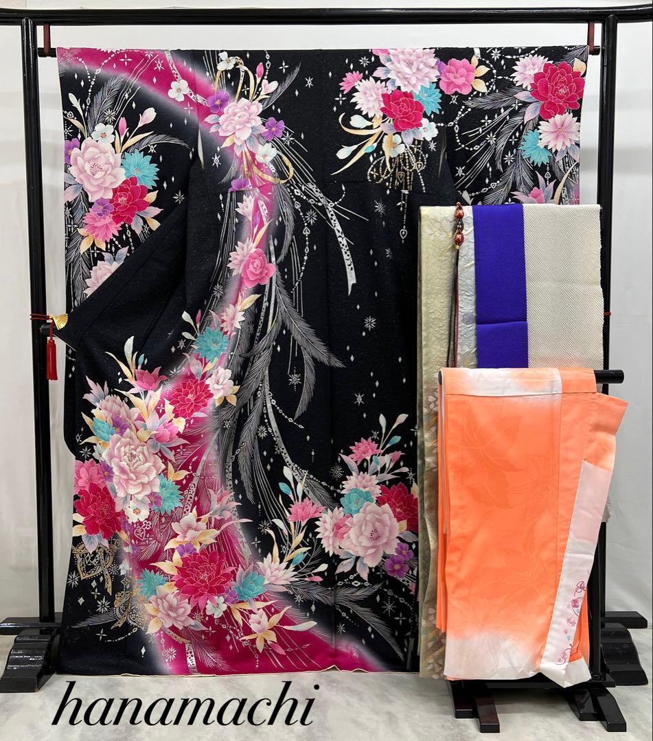 振り袖　フルセット　長襦袢付　金彩　刺繍　銀通し　豪華　成人式　長尺袋帯　612