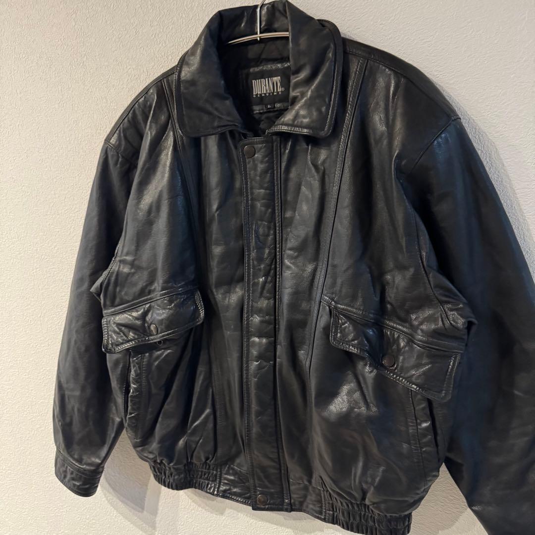 牛革　90s 本革レザー　ライダースジャケット　バイカー　ビンテージ　ブラック