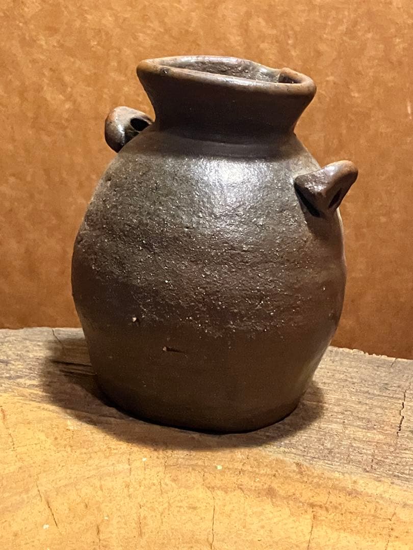 越前　双耳壺　花入　穴窯焼き締め　（小）