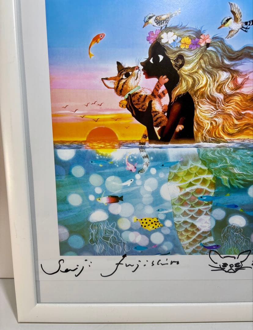 #藤城清治 「夕陽の中の愛の奇跡」レフグラフ作品　本人サイン・イラスト入り