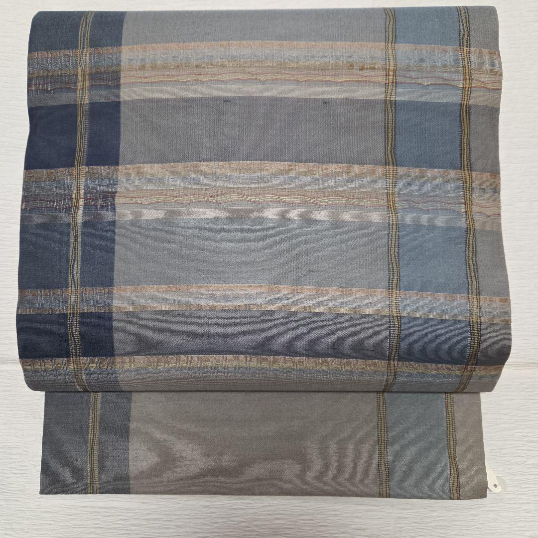 名古屋帯　両面かわり織り　格子　吉野間道　夏、単衣、袷オールシーズン　7228