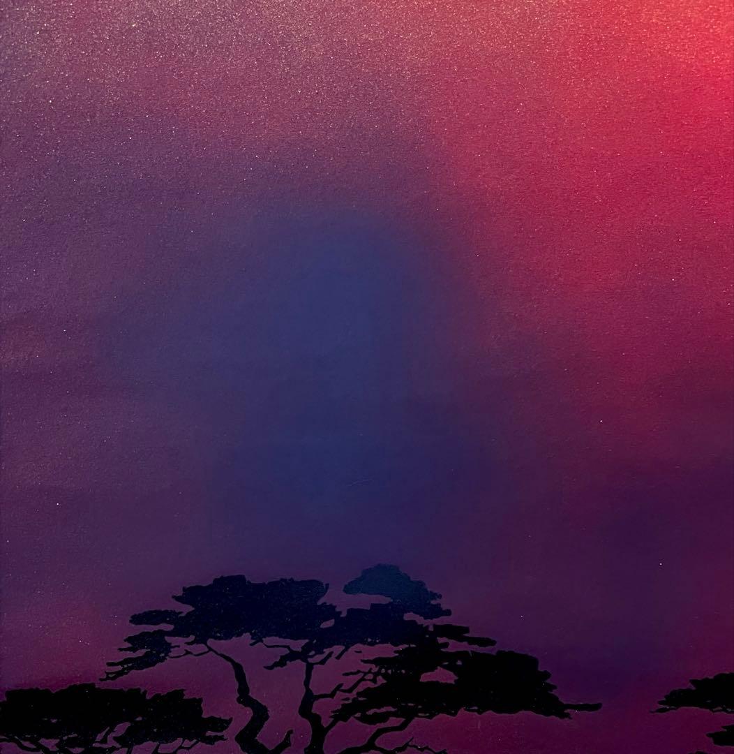 真作 増田春光 赤富士飛鶴 掛軸 絹本 共箱 タトウ