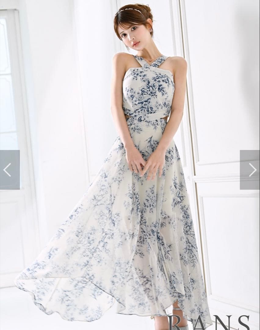 【RANS】ロング/ドレス/フレア/ホワイト/ブルーKN0575WHPTｒ