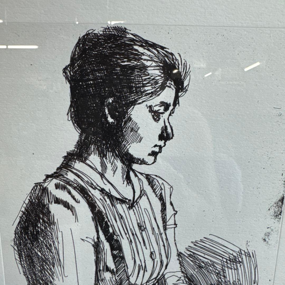 小磯良平 複製画 1978制作 若い女 エッチング サイン 額装