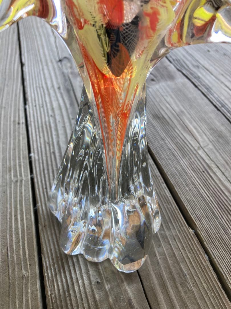 【レア物】ガラスアンティーク 孔雀 彫刻 インテリア【幸運】