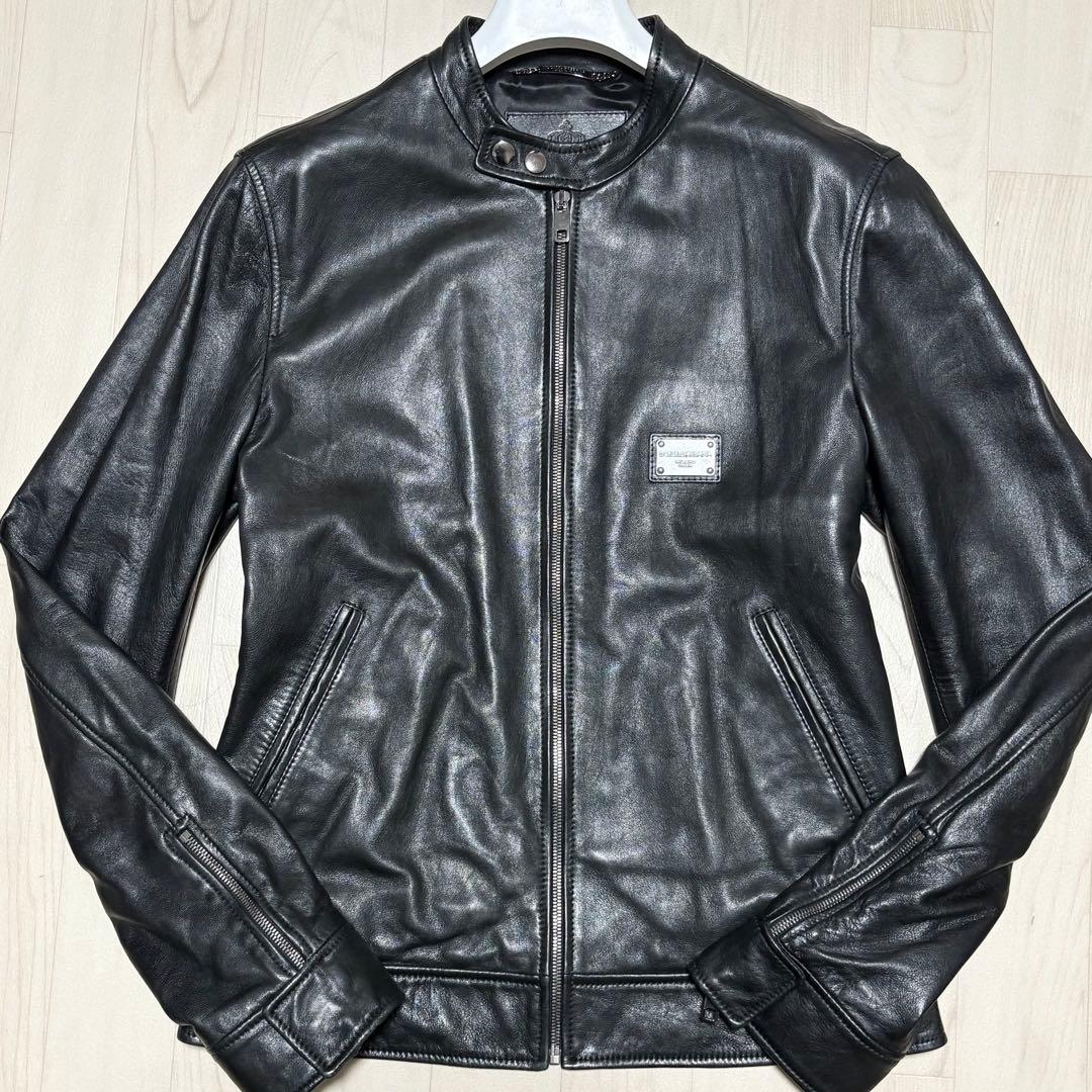 美品✨DOLCE&GABBANA ラムレザー シングルライダースジャケット 50