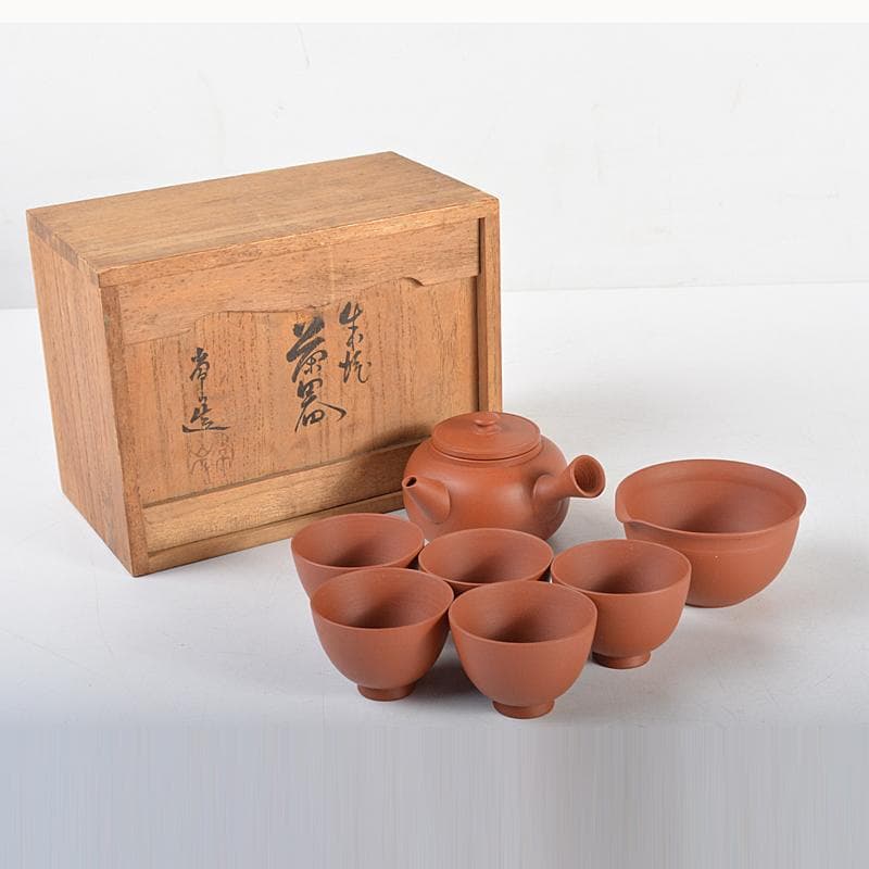 煎茶道具　常滑焼　山田常山造　朱泥　茶器揃　共箱　L　R4613