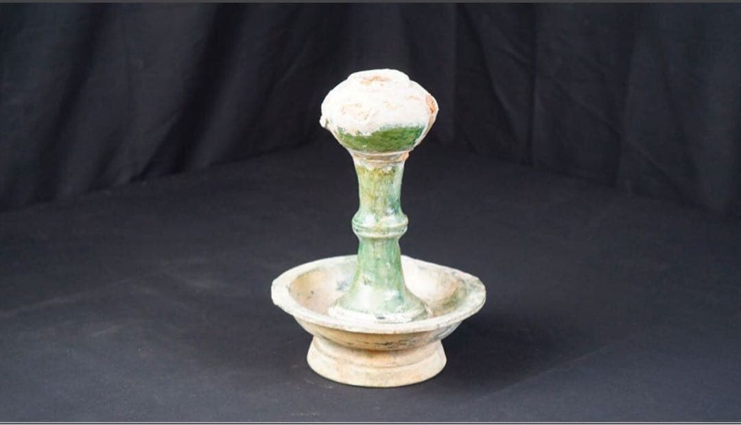 中国古玩 清朝時代 緑釉銀化 古陶 燭台 古代陶磁器 古美術 漢 李朝 高麗
