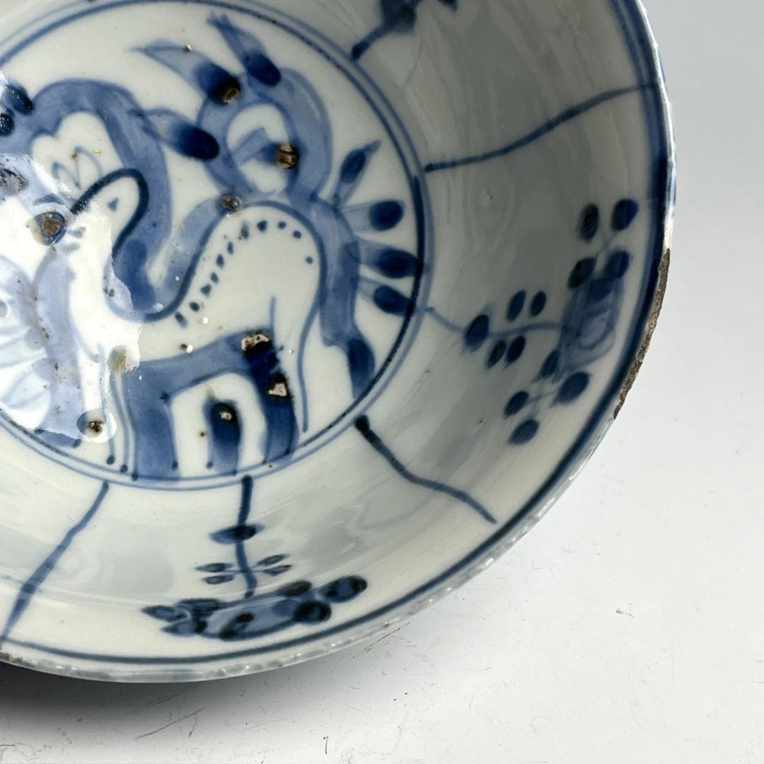 鹿紋鉢 古染付 明時代 中国美術 擺件 旧家 766+