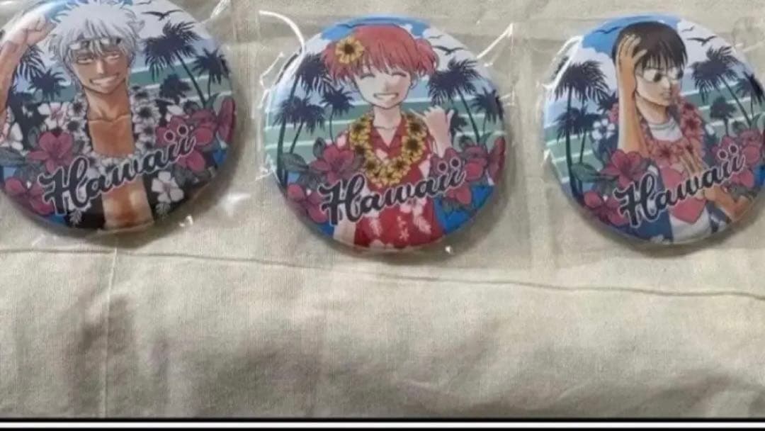 銀魂 ハワイ 缶バッジセット 神楽&坂田銀時&志村新八