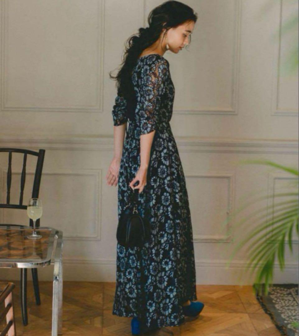 ◆美品◆2.1万◆カスタネ◆オケージョンドレス◆総レース◆ネイビー◆0