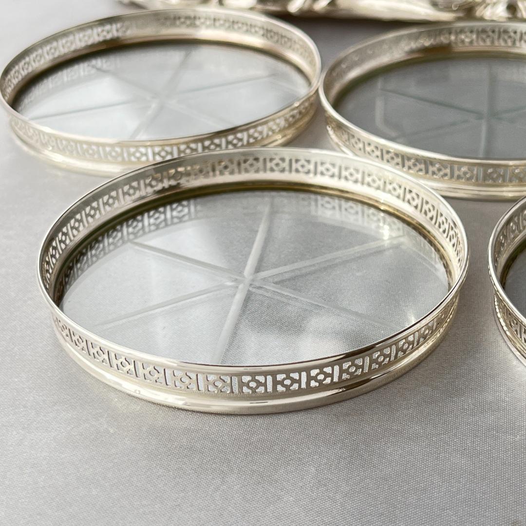 【Webster】【純銀/ガラス】透かしのコースター 5枚 スターリング