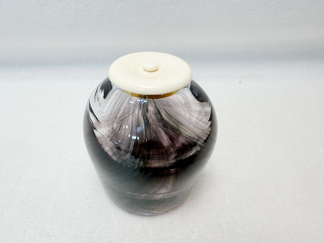 未使用 茶道具 大家具子造 硝子 丸肩衝 茶入 笹蔓緞子 仕覆付き 元箱